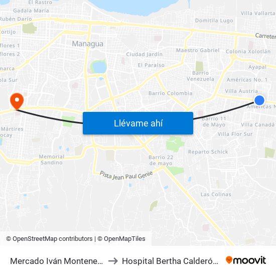 Mercado Iván Montenegro Sur to Hospital Bertha Calderón Roque map