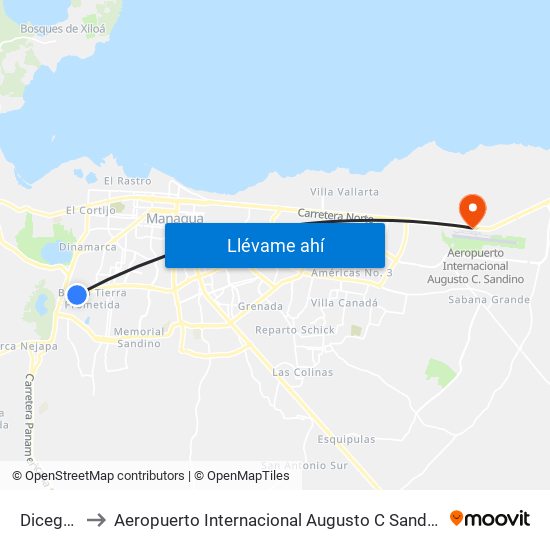 Dicegsa to Aeropuerto Internacional Augusto C Sandino map