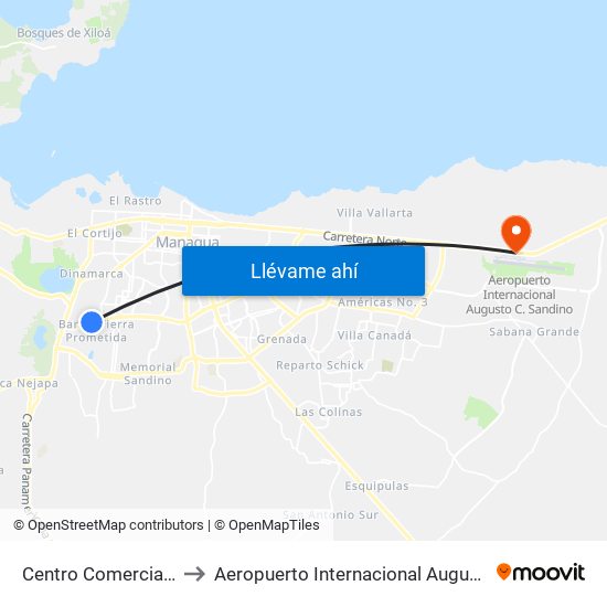 Centro Comercial Nejapa to Aeropuerto Internacional Augusto C Sandino map