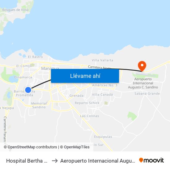 Hospital Bertha Calderón to Aeropuerto Internacional Augusto C Sandino map