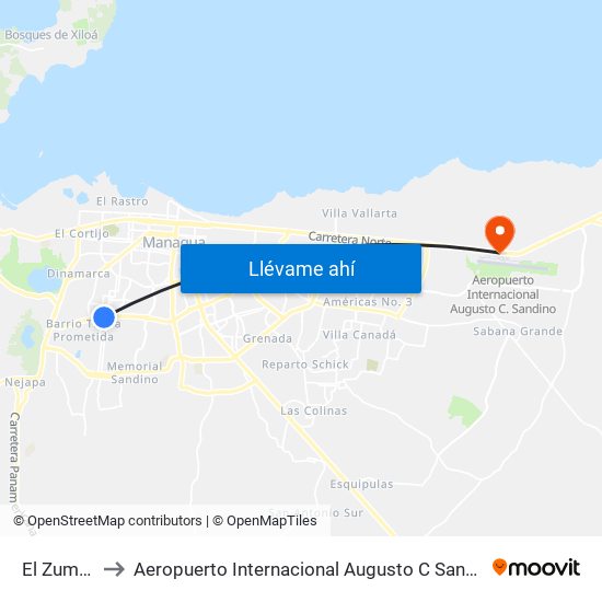 El Zumen to Aeropuerto Internacional Augusto C Sandino map