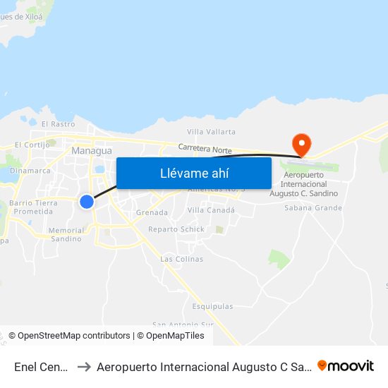 Enel Central to Aeropuerto Internacional Augusto C Sandino map