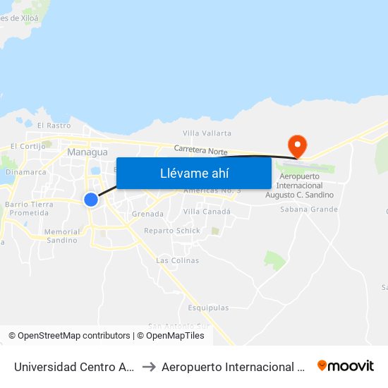 Universidad Centro Americana (Uca) to Aeropuerto Internacional Augusto C Sandino map