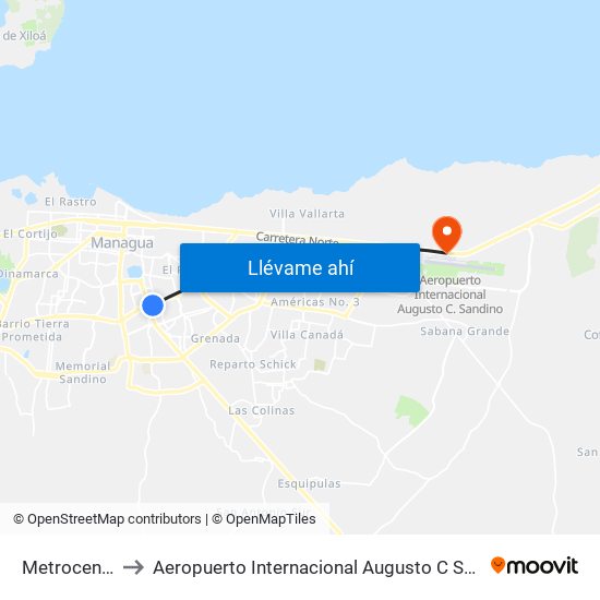 Metrocentro to Aeropuerto Internacional Augusto C Sandino map