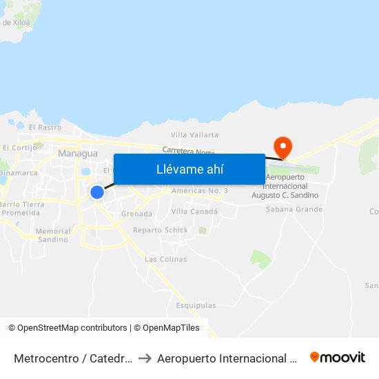 Metrocentro / Catedral De Managua to Aeropuerto Internacional Augusto C Sandino map