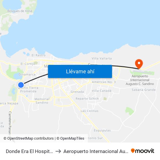 Donde Era El Hospital Velez Paiz to Aeropuerto Internacional Augusto C Sandino map