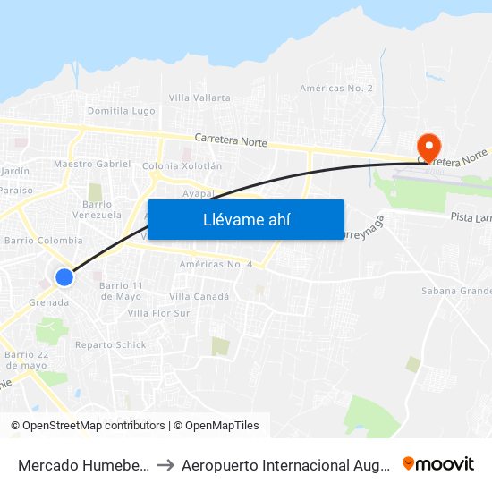 Mercado Humebes Sureste to Aeropuerto Internacional Augusto C Sandino map
