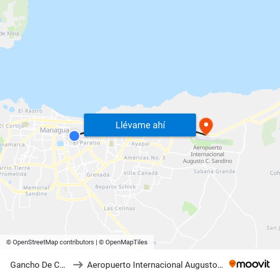 Gancho De Camino to Aeropuerto Internacional Augusto C Sandino map