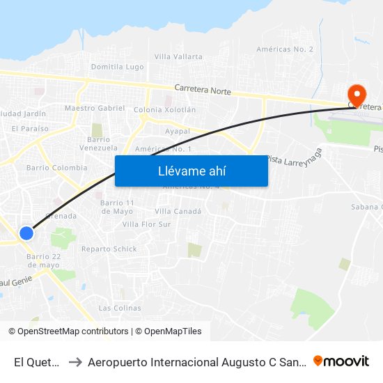 El Quetzal to Aeropuerto Internacional Augusto C Sandino map