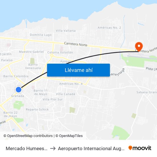 Mercado Humees Suroeste to Aeropuerto Internacional Augusto C Sandino map