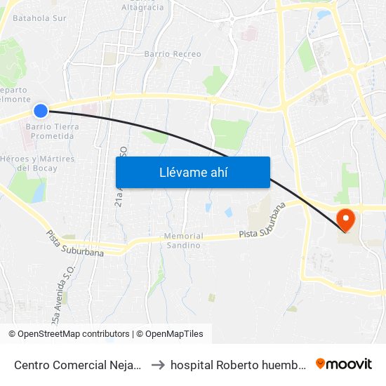 Centro Comercial Nejapa to hospital Roberto huembes map