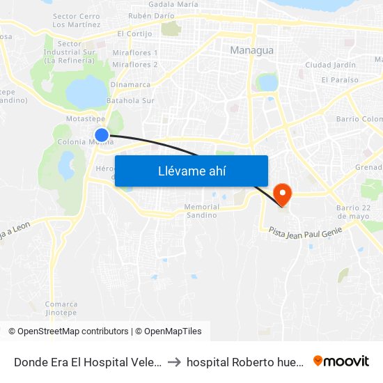 Donde Era El Hospital Velez Paiz to hospital Roberto huembes map
