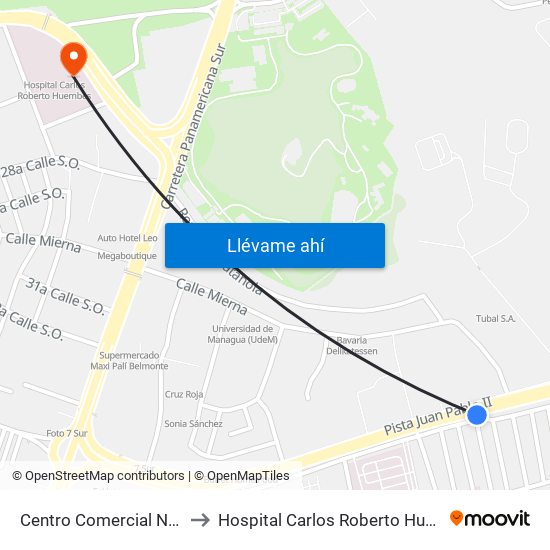 Centro Comercial Nejapa to Hospital Carlos Roberto Huembes map