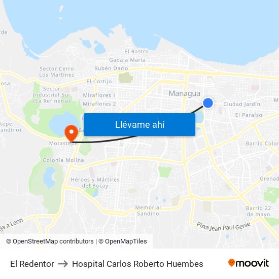 El Redentor to Hospital Carlos Roberto Huembes map