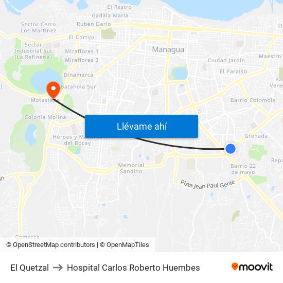 El Quetzal to Hospital Carlos Roberto Huembes map