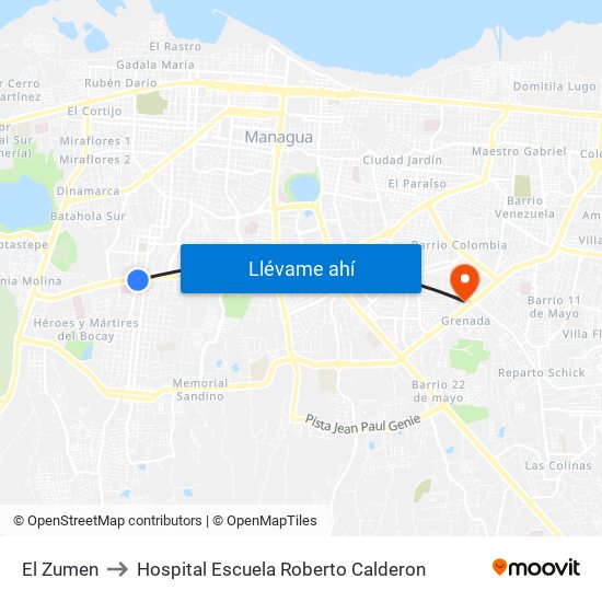 El Zumen to Hospital Escuela Roberto Calderon map