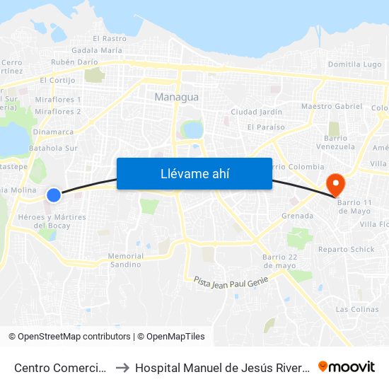 Centro Comercial Nejapa to Hospital Manuel de Jesús Rivera (La Mascota) map