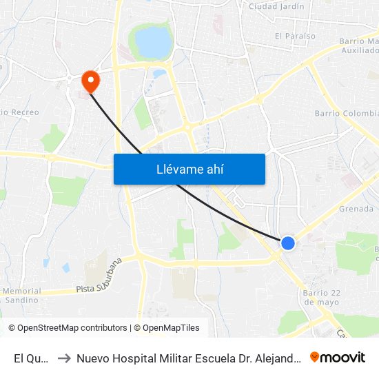 El Quetzal to Nuevo Hospital Militar Escuela Dr. Alejandro Dávila Bolaños map