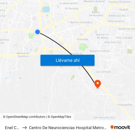 Enel Central to Centro De Neurociencias Hospital Metropolitano Vivian Pellas map