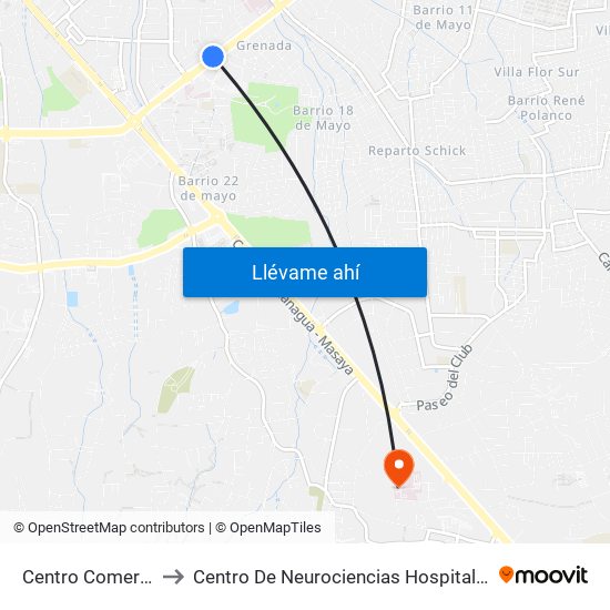 Centro Comercial Managua to Centro De Neurociencias Hospital Metropolitano Vivian Pellas map