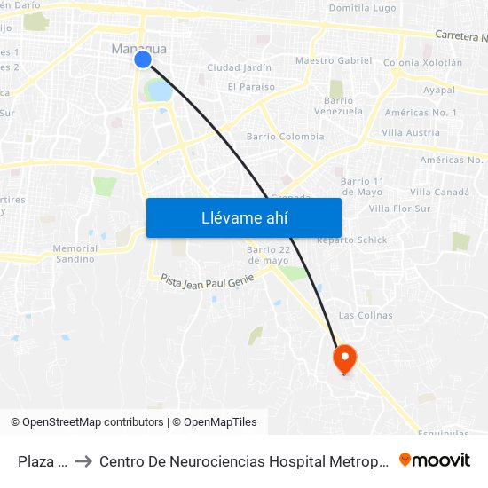 Plaza Inter to Centro De Neurociencias Hospital Metropolitano Vivian Pellas map