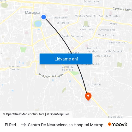 El Redentor to Centro De Neurociencias Hospital Metropolitano Vivian Pellas map