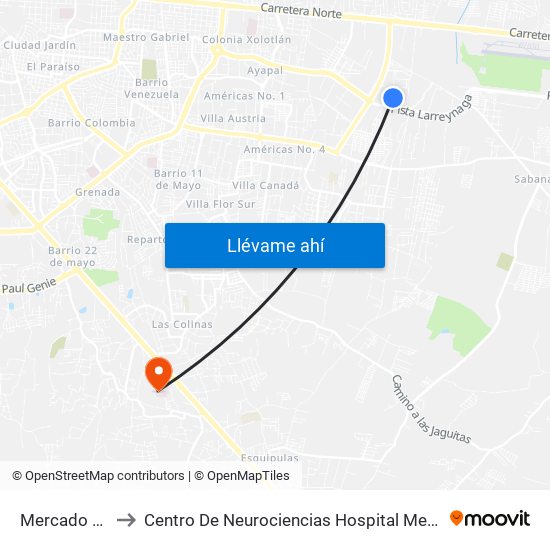 Mercado Mayoreo to Centro De Neurociencias Hospital Metropolitano Vivian Pellas map