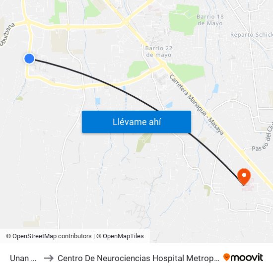 Unan Oeste to Centro De Neurociencias Hospital Metropolitano Vivian Pellas map