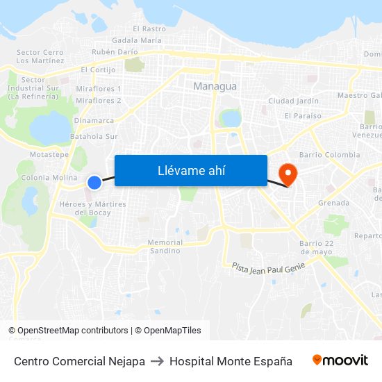 Centro Comercial Nejapa to Hospital Monte España map