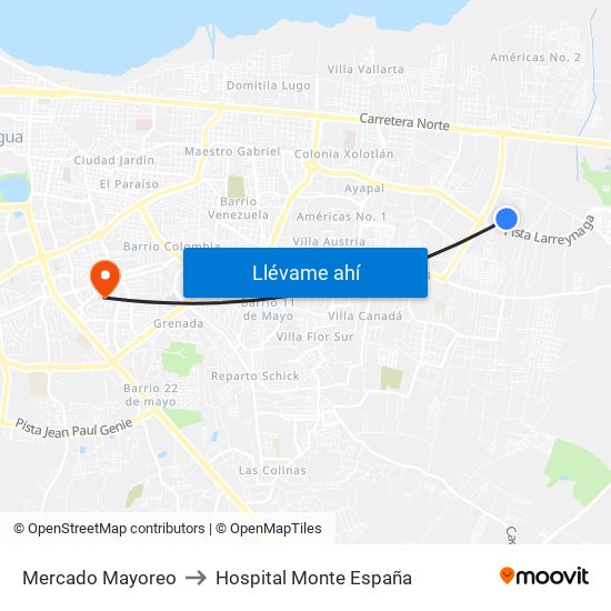 Mercado Mayoreo to Hospital Monte España map