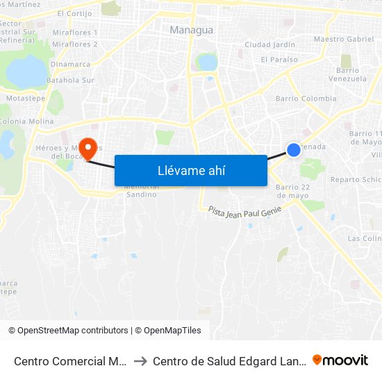 Centro Comercial Managua to Centro de Salud Edgard Lang Sacaza map