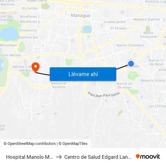 Hospital Manolo Morales to Centro de Salud Edgard Lang Sacaza map