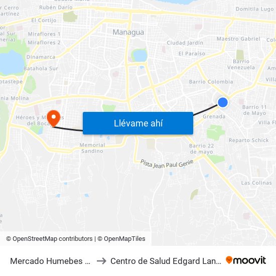 Mercado Humebes Sureste to Centro de Salud Edgard Lang Sacaza map