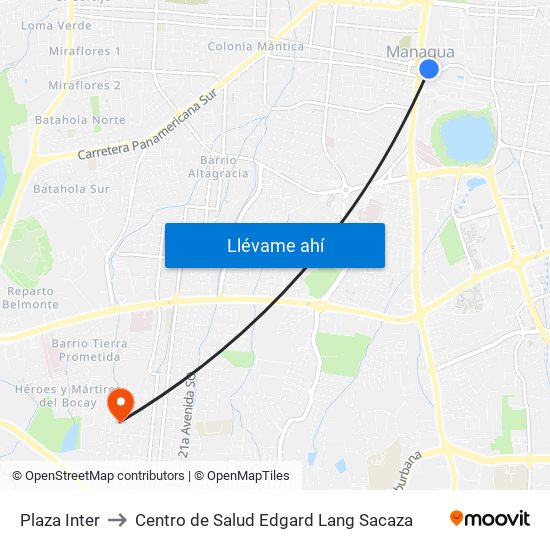 Plaza Inter to Centro de Salud Edgard Lang Sacaza map