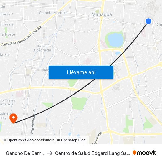 Gancho De Camino to Centro de Salud Edgard Lang Sacaza map