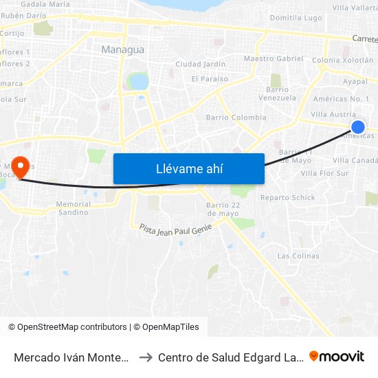 Mercado Iván Montenegro Sur to Centro de Salud Edgard Lang Sacaza map