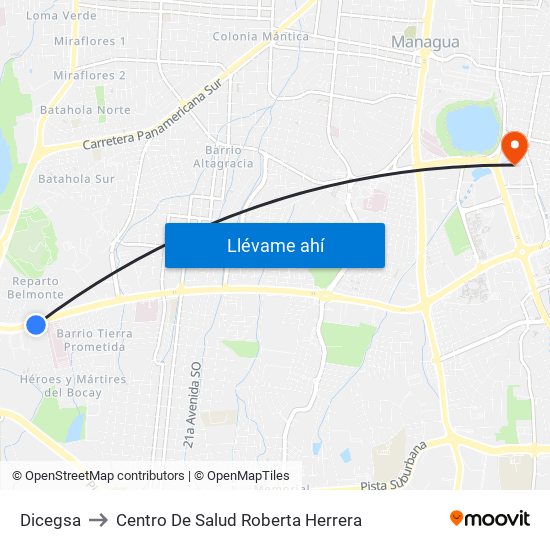 Dicegsa to Centro De Salud Roberta Herrera map