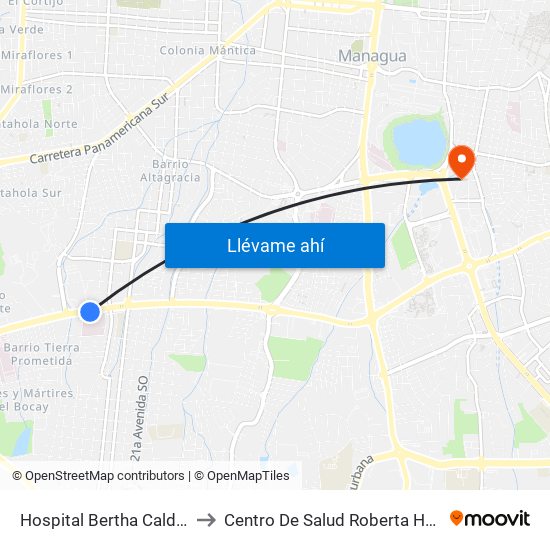 Hospital Bertha Calderón to Centro De Salud Roberta Herrera map