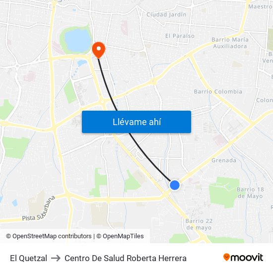 El Quetzal to Centro De Salud Roberta Herrera map