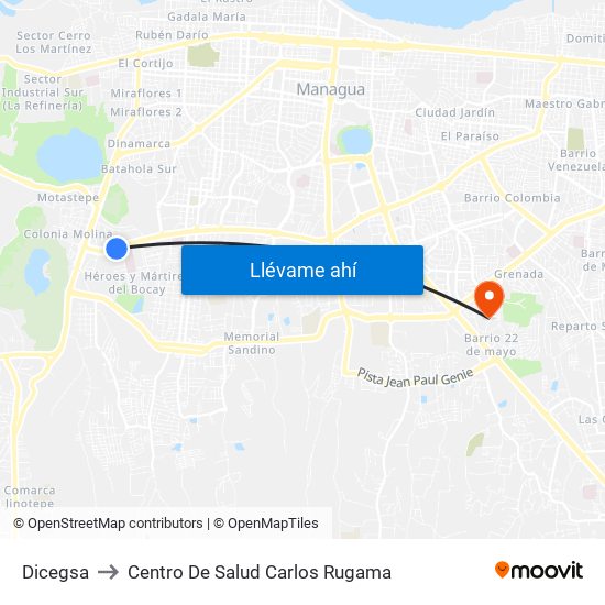Dicegsa to Centro De Salud Carlos Rugama map