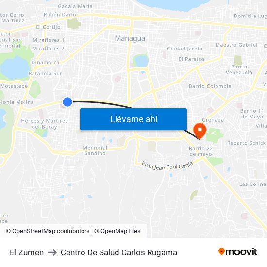 El Zumen to Centro De Salud Carlos Rugama map