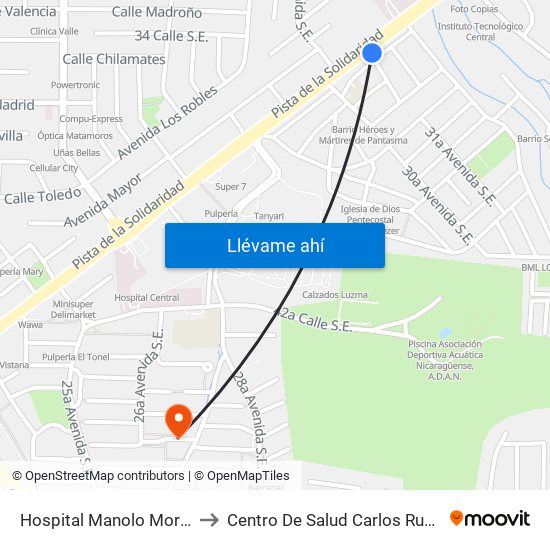 Hospital Manolo Morales to Centro De Salud Carlos Rugama map