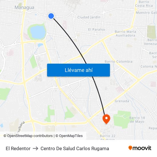 El Redentor to Centro De Salud Carlos Rugama map