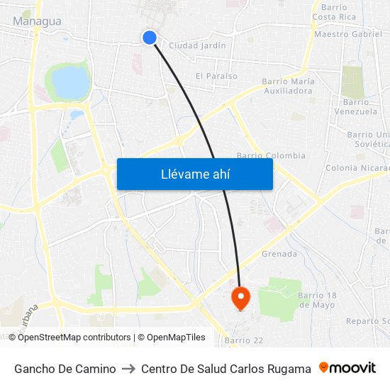 Gancho De Camino to Centro De Salud Carlos Rugama map