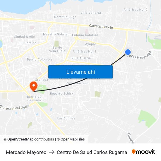 Mercado Mayoreo to Centro De Salud Carlos Rugama map
