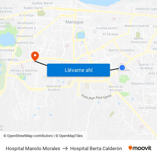 Hospital Manolo Morales to Hospital Berta Calderón map