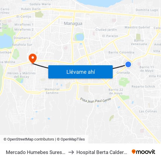 Mercado Humebes Sureste to Hospital Berta Calderón map