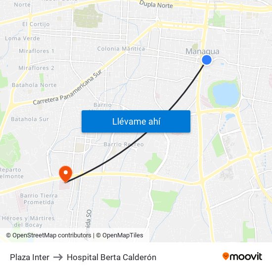 Plaza Inter to Hospital Berta Calderón map
