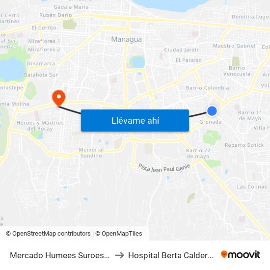 Mercado Humees Suroeste to Hospital Berta Calderón map