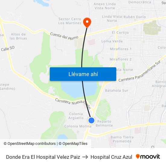 Donde Era El Hospital Velez Paiz to Hospital Cruz Azul map